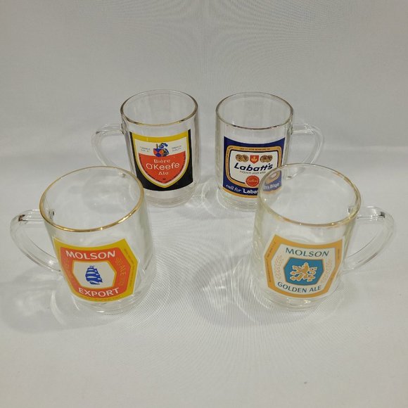 Vintage Glass Beer Mug Set 4 O'Keefe Ale Labatts Blue Molson Export & Golden - Picture 1 of 2